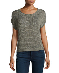Halston Heritage Short Sleeve Shimmer Loop Sweater Graygold
