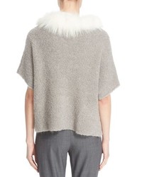 Fabiana Filippi Short Sleeve Alpaca Blend Sweater With Genuine Fox Fur Collar
