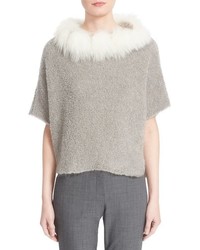 Fabiana Filippi Short Sleeve Alpaca Blend Sweater With Genuine Fox Fur Collar