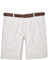 River Island Grey Slim Fit Belted Oxford Shorts