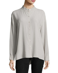 Eileen Fisher Long Sleeve Button Front Boxy Silk Blouse