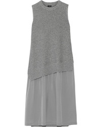 Joseph Wool And Cashmere Blend And Silk Crepe De Chine Dress Gray