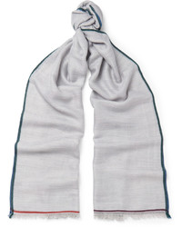 Loro Piana Fringed Contrast Trimmed Cashmere Silk And Hemp Blend Scarf