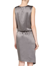 Halston Heritage Front Twist Silk Tank Dress Gray
