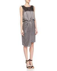 Halston Heritage Front Twist Silk Tank Dress Gray
