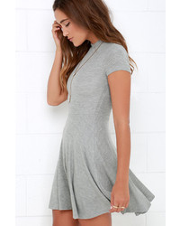 LuLu*s Endless Entertaint Grey Short Sleeve Skater Dress