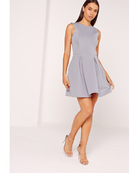 Missguided Scuba Low Back Skater Dress Ice Grey