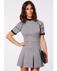 Missguided Zee Contrast Piping Skater Dress Grey