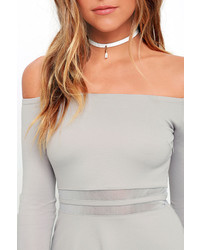 LuLu*s Yes To The Mesh Grey Skater Dress