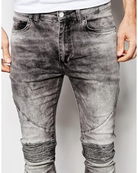 Religion Biker Jeans In Skinny Fit With Stretch In Gray Veins Wash