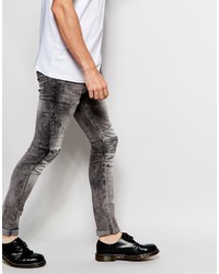 Religion Biker Jeans In Skinny Fit With Stretch In Gray Veins Wash