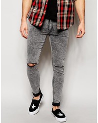 Asos Brand Extreme Super Skinny Jeans In Acid Wash With Knee Rips