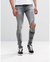 Asos Brand Extreme Super Skinny Jeans With Mega Rips In Gray
