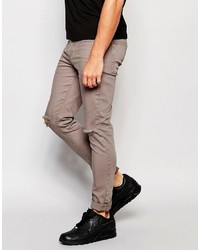 Asos Brand Super Skinny Jeans With Knee Rips In Gray
