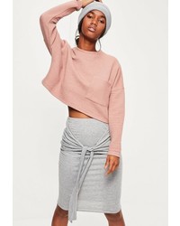 Missguided Grey Tie Front Midi Skirt