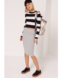 Missguided Popper Side Ribbed Midi Skirt Grey