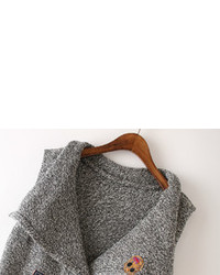 Lapel Sleeveless Patch Knit Grey Coat