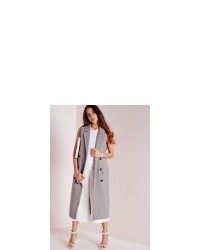 Missguided Double Breasted Sleeveless Wool Maxi Coat Grey