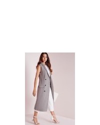 Missguided Double Breasted Sleeveless Wool Maxi Coat Grey
