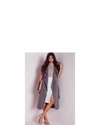Missguided Sleeveless Belted Waterfall Coat Grey