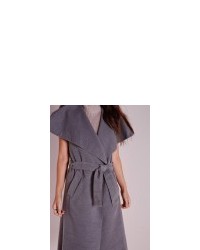 Missguided Sleeveless Belted Waterfall Coat Grey