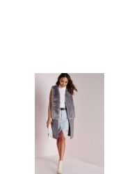 Missguided Sleeveless Wool Coat With Faux Fur Grey
