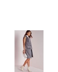 Missguided Sleeveless Wool Coat With Faux Fur Grey