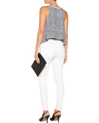Alexander Wang T By Leather Trimmed Printed Crepe Top