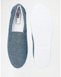 Asos Brand Slip On Sneakers 2 Pack In Plain And Chambray Save 20%