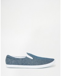 Asos Brand Slip On Sneakers 2 Pack In Plain And Chambray Save 20%