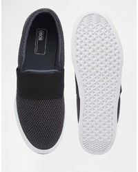 Asos Brand Slip On Sneakers In Gray Mesh With Elastic Strap