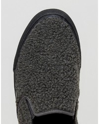 Asos Slip On Sneakers In Gray Borg With Black Sole