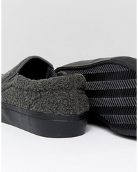 Asos Slip On Sneakers In Gray Borg With Black Sole