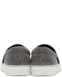 Lanvin White Wool Herringbone Slip On Sneakers