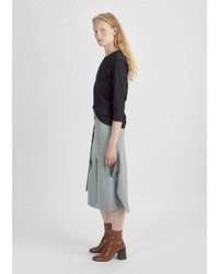 Nehera Merino Wool Flannel Belted Skirt Light Grey