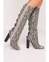 Grey Snake Knee High Boots
