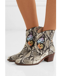 Sophia Webster Shelby Embroidered Snake Effect Leather Ankle Boots