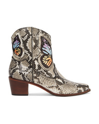 Sophia Webster Shelby Embroidered Snake Effect Leather Ankle Boots