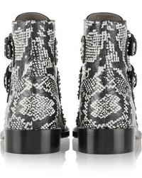 Givenchy Studded Ankle Boots In Elaphe And Leather Snake Print