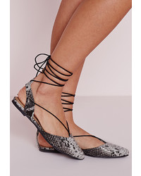 Missguided Lace Up Sling Back Flat Shoes Snake