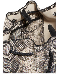 Loeffler Randall Tasseled Python Effect Leather Bucket Bag Snake Print