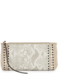 Elliott Lucca Maia Snake Embossed Woven Clutch Stone