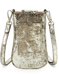 Neiman Marcus Cell Phone Snakeskin Embossed Leather Bag Gold