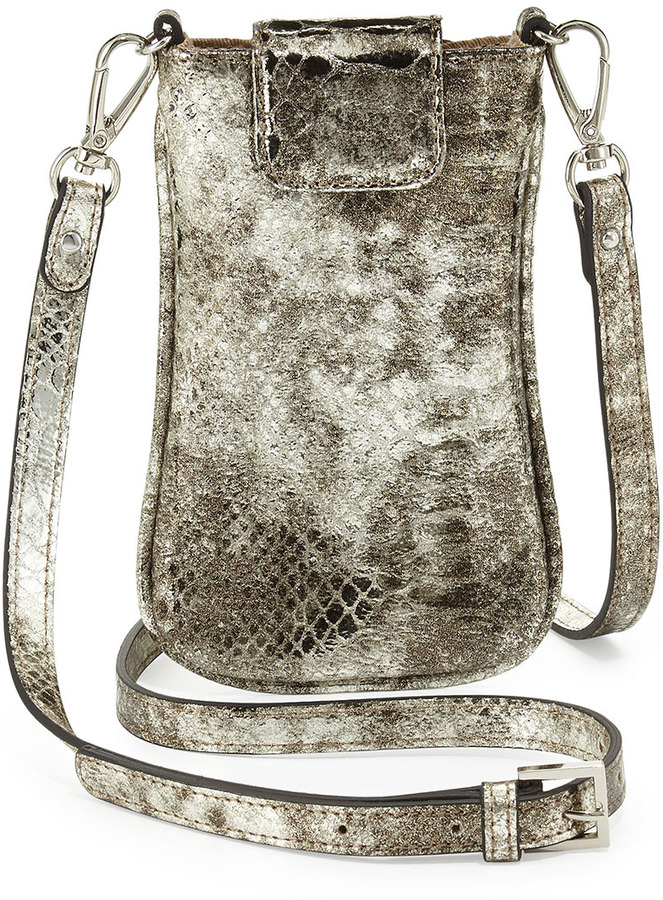 Neiman Marcus Cell Phone Snakeskin Embossed Leather Bag Gold, $65, Last  Call by Neiman Marcus