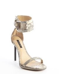 Rachel Zoe Cream Leather Snake Embossed Melina Heel Sandals
