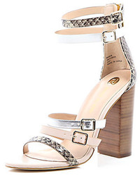 River Island Nude Snake Print Strappy High Heel Sandals