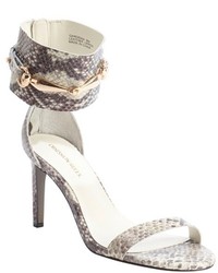 Gardenia Obsession Rules Brown Snake Embossed Leather Anklestrap And Horsebit Heel Sandals