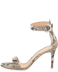Gianvito Rossi Python Ankle Wrap Skinny Sandal Natural