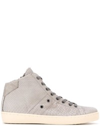 Grey Snake Leather High Top Sneakers
