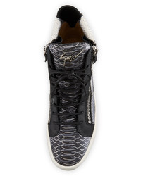 Giuseppe Zanotti Metallic Snake Print High Top Sneaker Gray